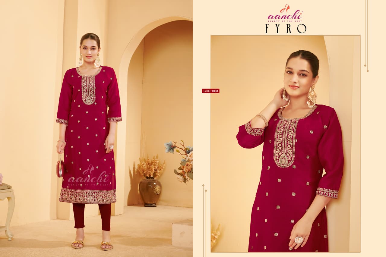 Fyro Aanchi Vichitra Silk Long Straight Kurti Wholesale Price