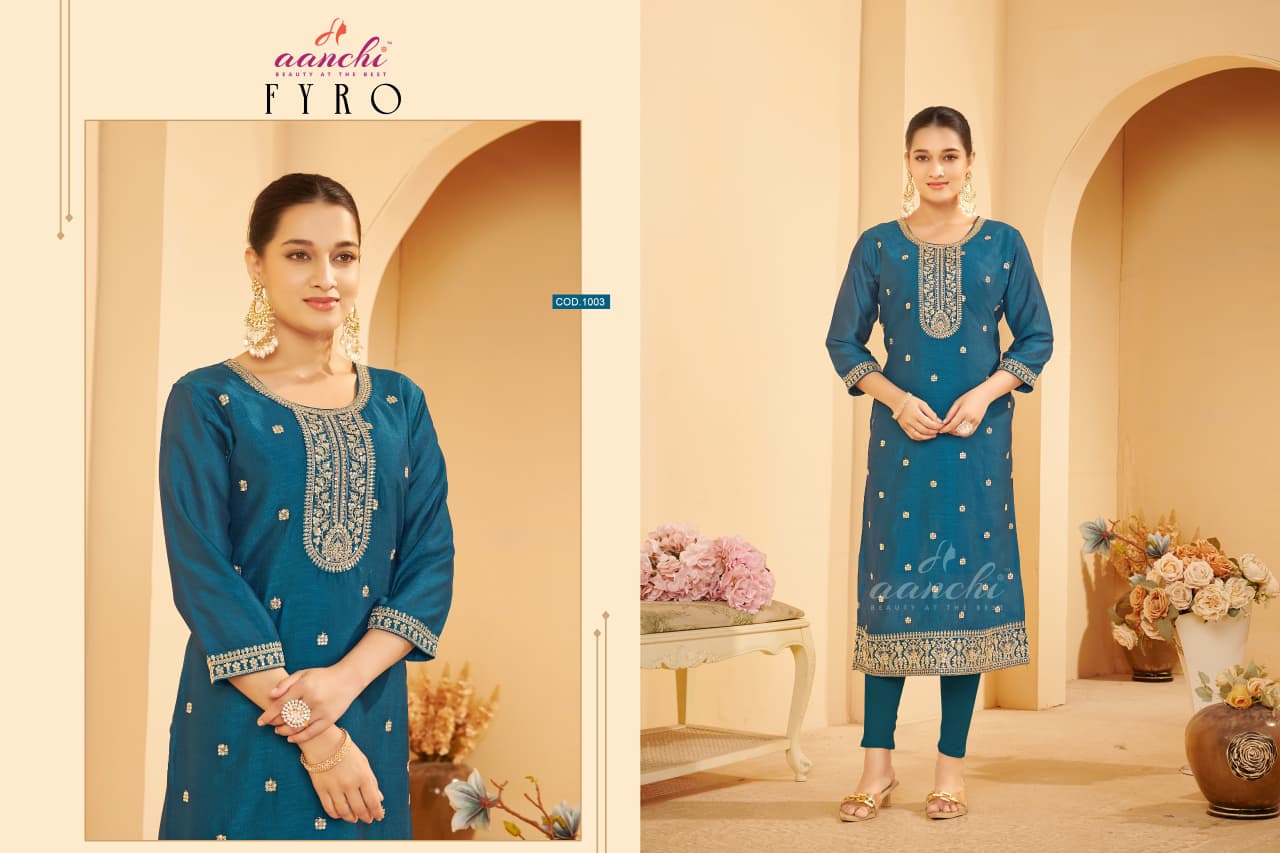 Fyro Aanchi Vichitra Silk Long Straight Kurti Wholesale Price
