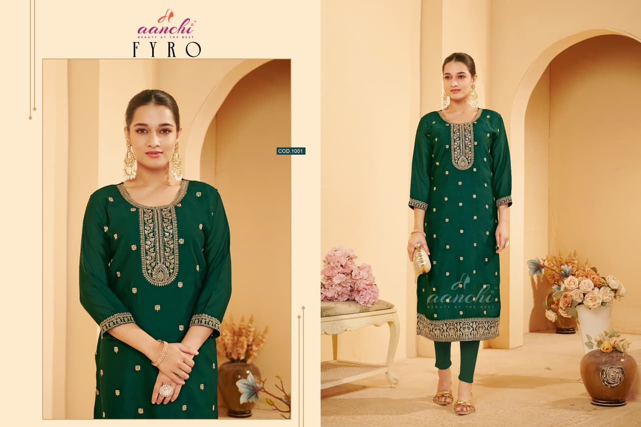 Fyro Aanchi Vichitra Silk Long Straight Kurti Wholesale Price