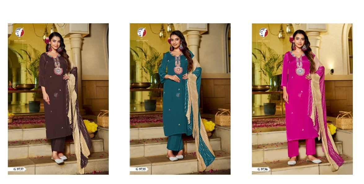 G 9735-37 Af Crepe Readymade Pant Style Suits Manufacturer India