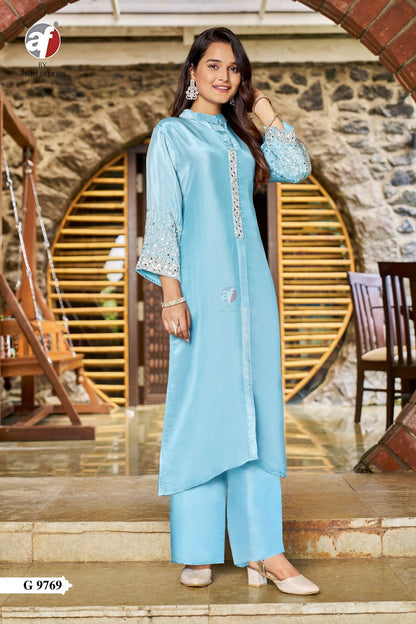 G 9769-9770 Af Tissue Simmer Kurti Plazzo Set Supplier India