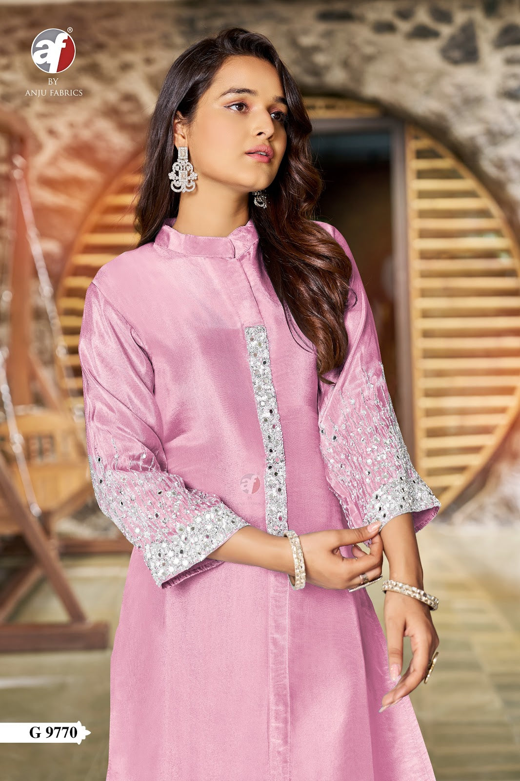 G 9769-9770 Af Tissue Simmer Kurti Plazzo Set Supplier India