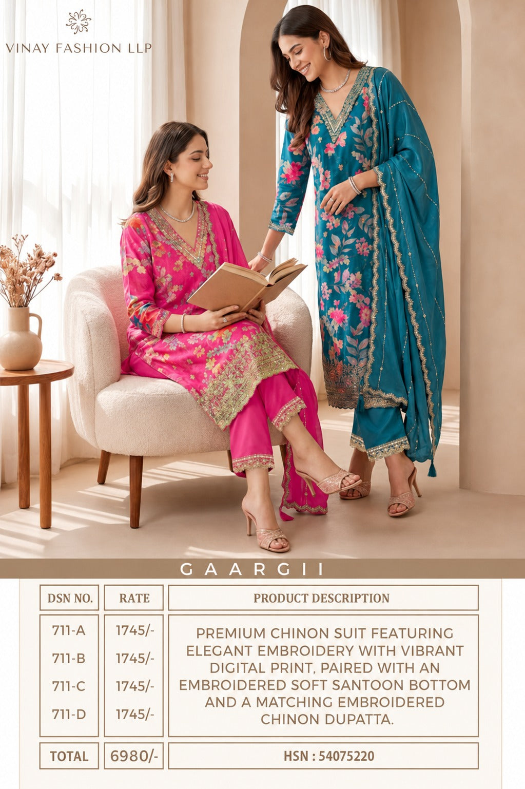 Gaargii Kuleesh Vinay Fashion Llp Chinnon Pant Style Suits Supplier