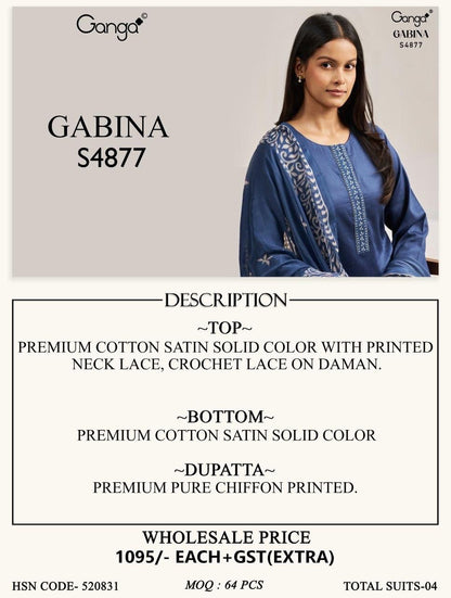 Gabina S4877 Ganga Cotton Satin Pant Style Suits Manufacturer