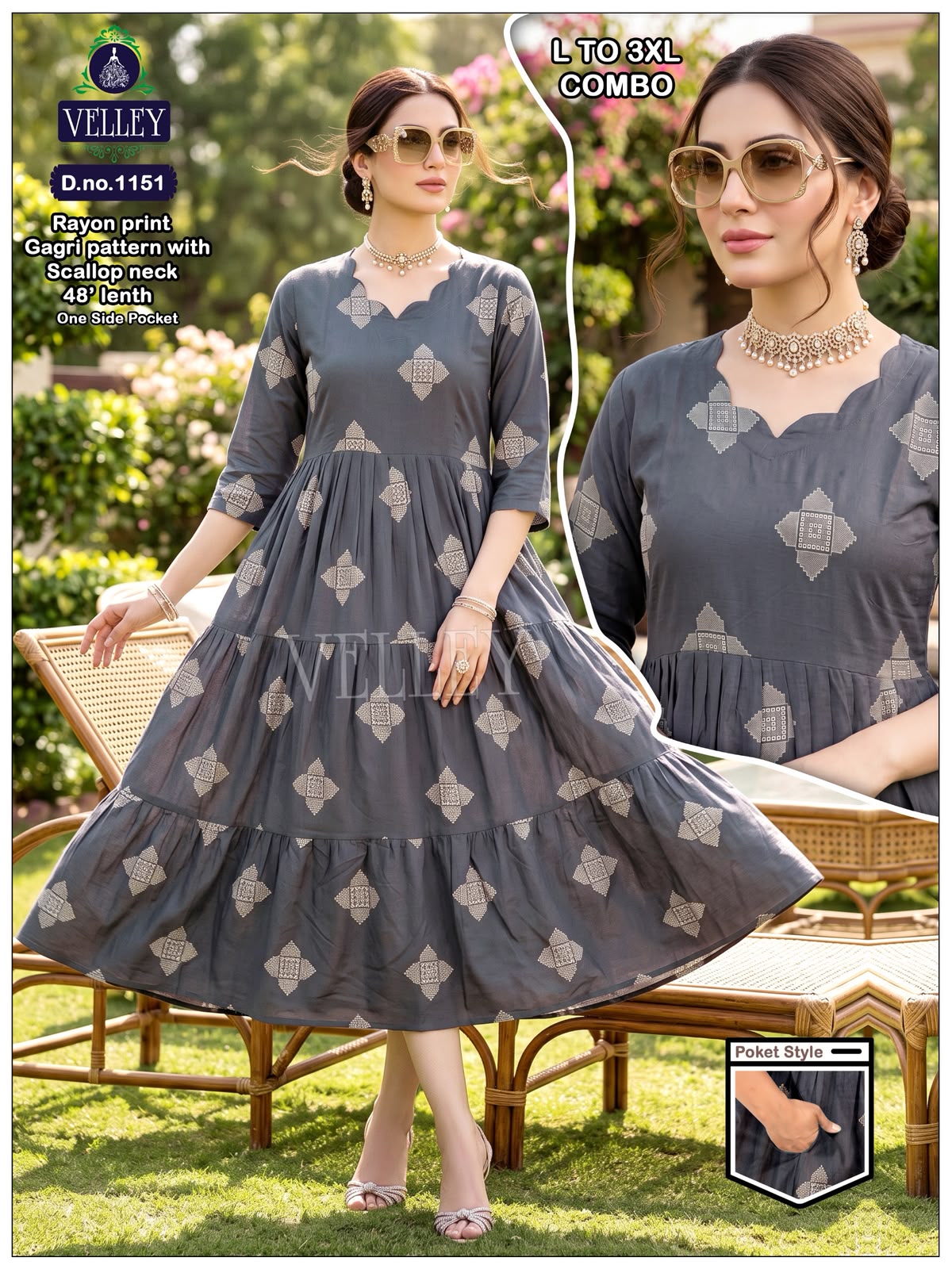 Gagri Pattern 1010 Velley Rayon Anarkali Kurtis Wholesale Price