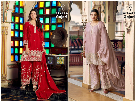Gajari Afsana Chinon Pakistani Readymade Suits Wholesaler Gujarat