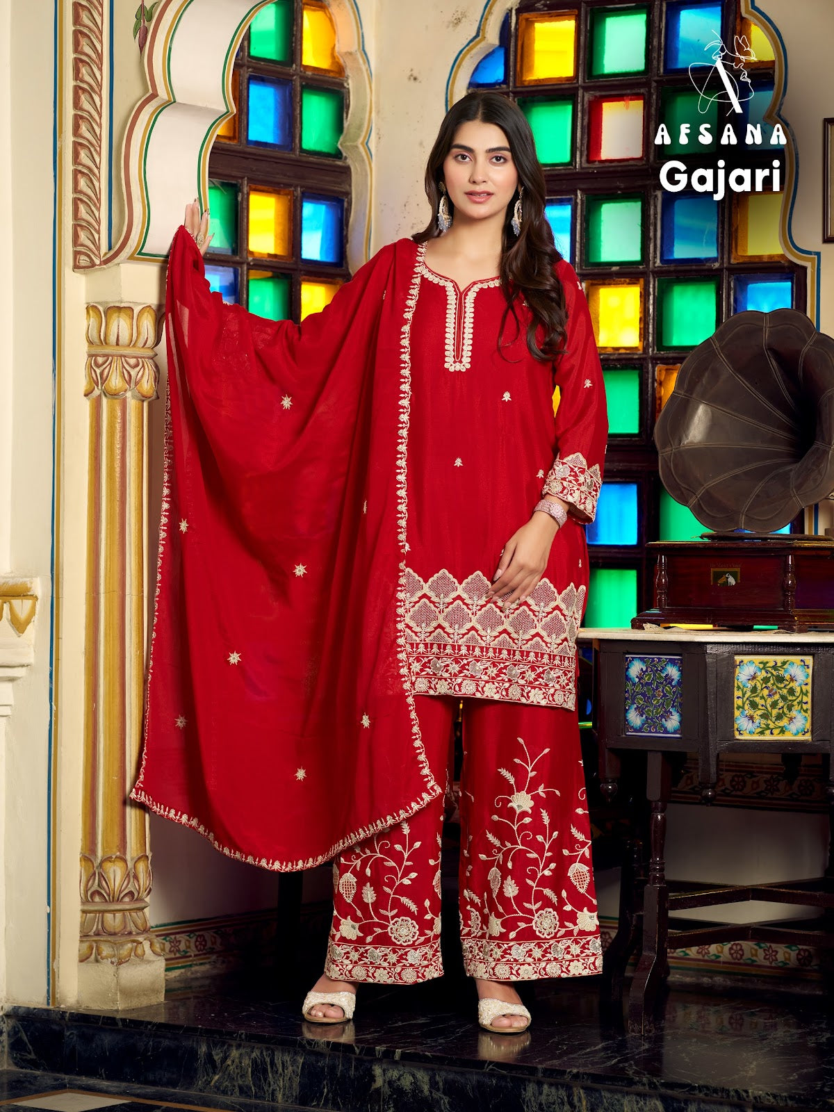 Gajari Afsana Chinon Pakistani Readymade Suits Wholesaler Gujarat