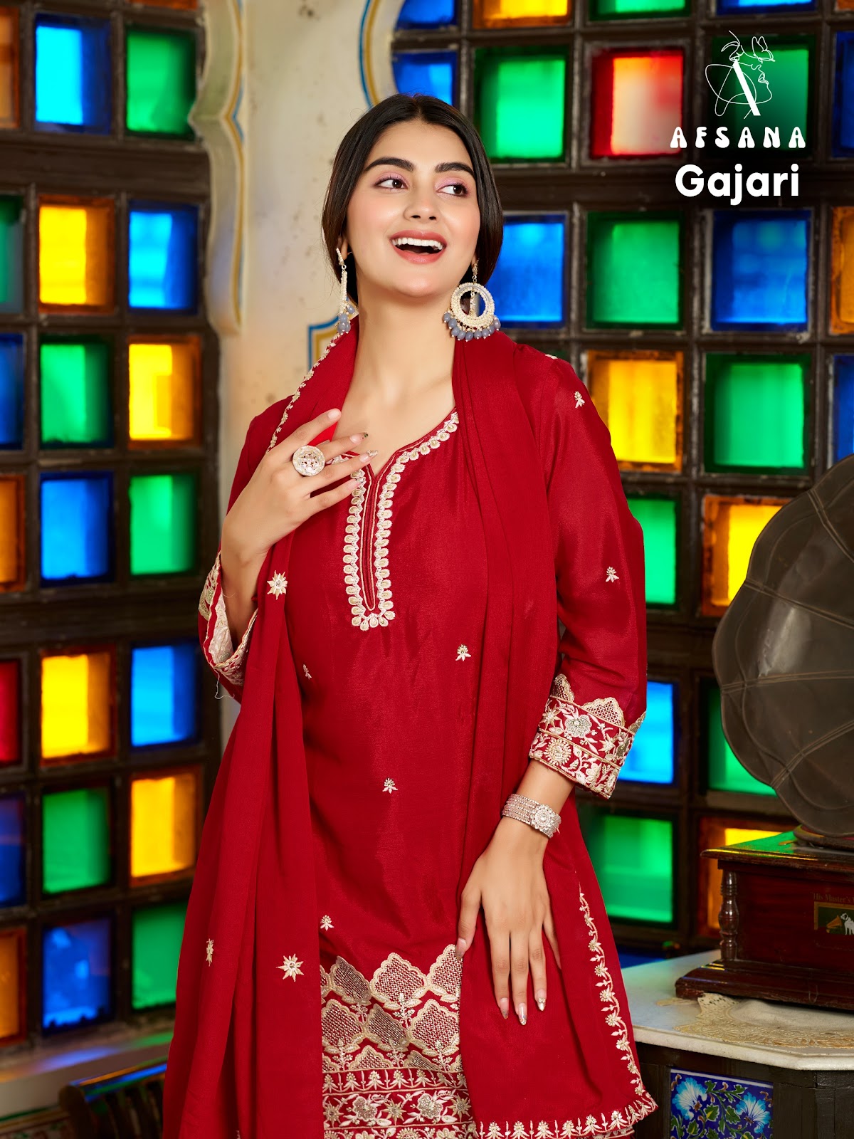 Gajari Afsana Chinon Pakistani Readymade Suits Wholesaler Gujarat