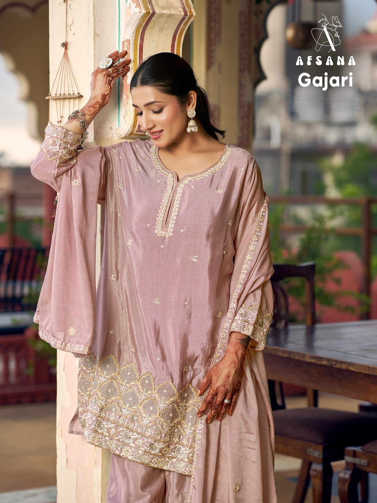 Gajari Afsana Chinon Pakistani Readymade Suits Wholesaler Gujarat