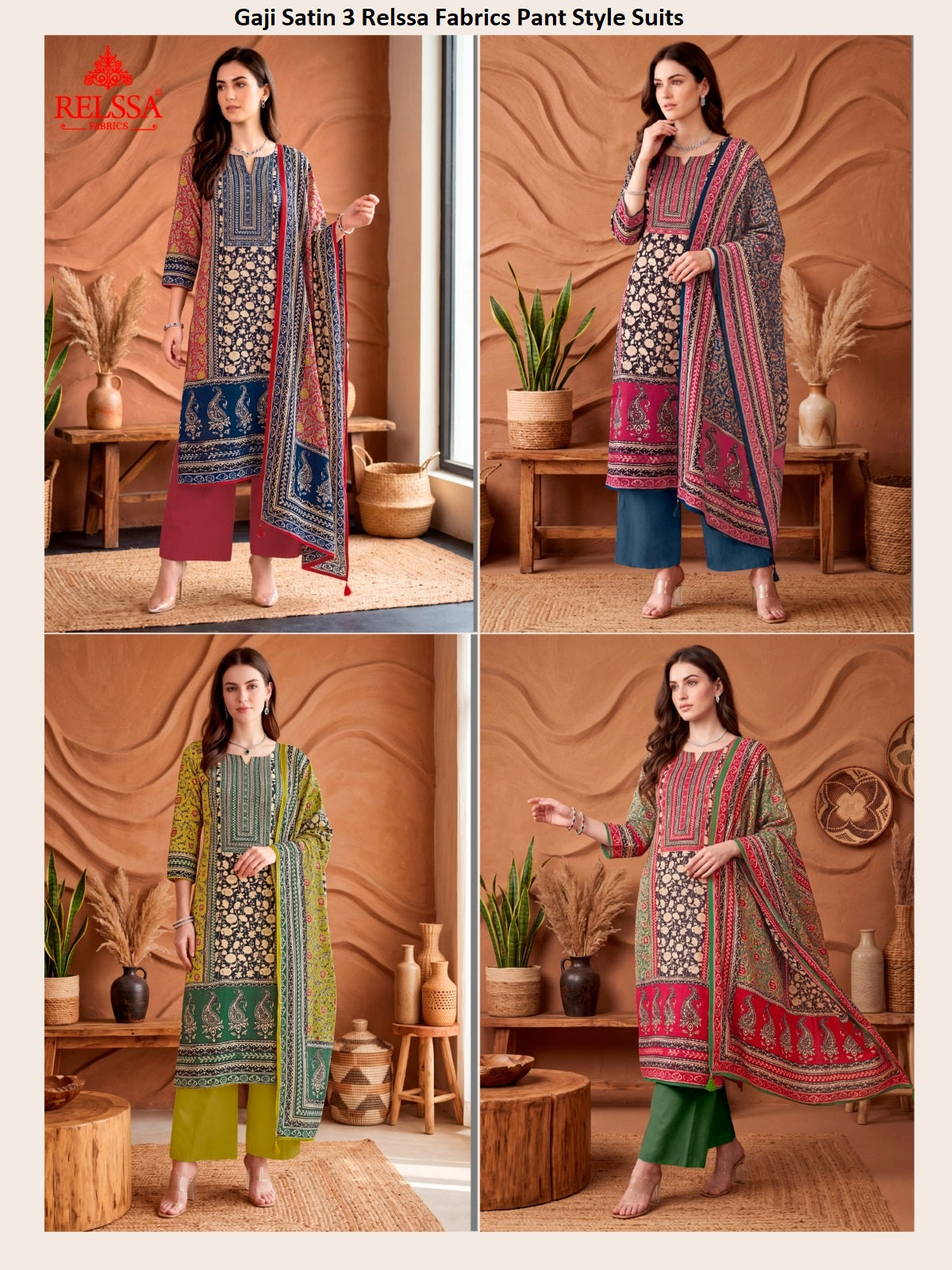 Gaji Satin 3 Relssa Fabrics Pant Style Suits Wholesale