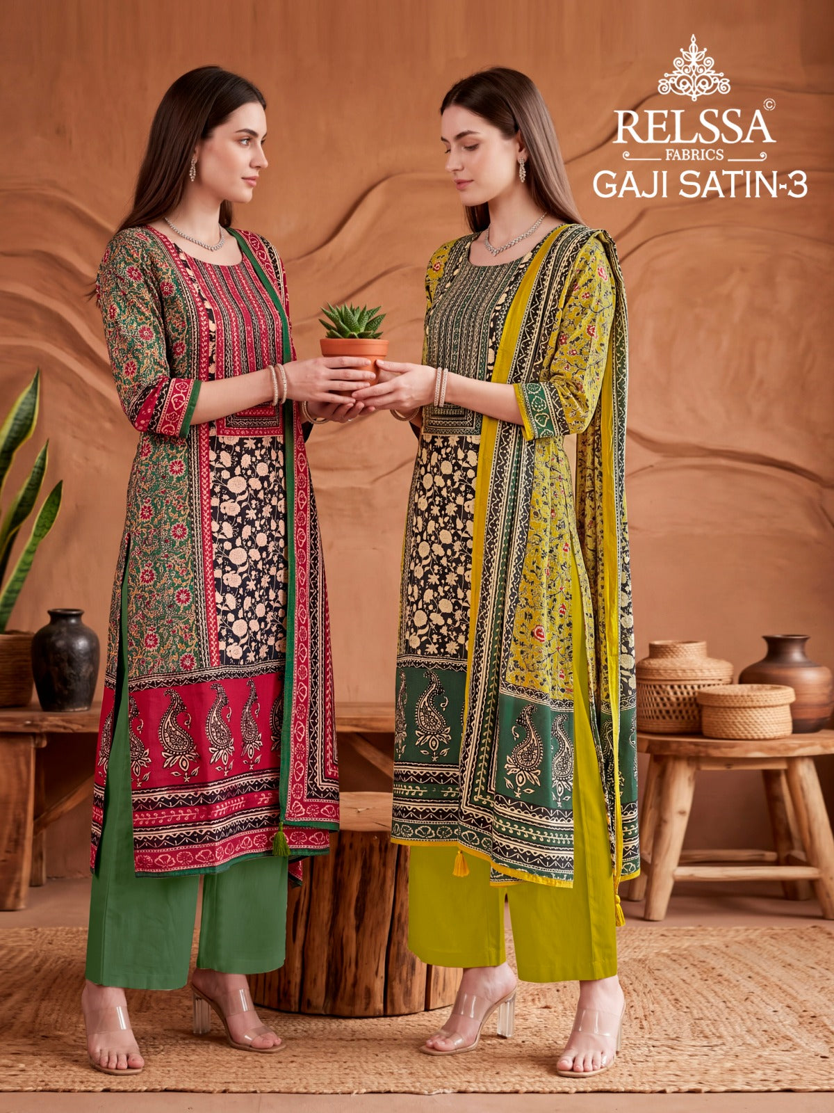 Gaji Satin 3 Relssa Fabrics Pant Style Suits Wholesale