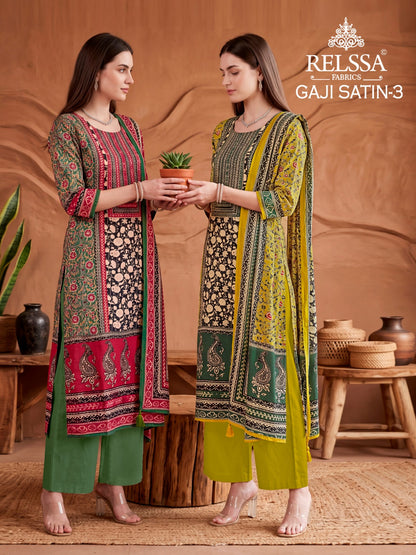 Gaji Satin 3 Relssa Fabrics Pant Style Suits Wholesale