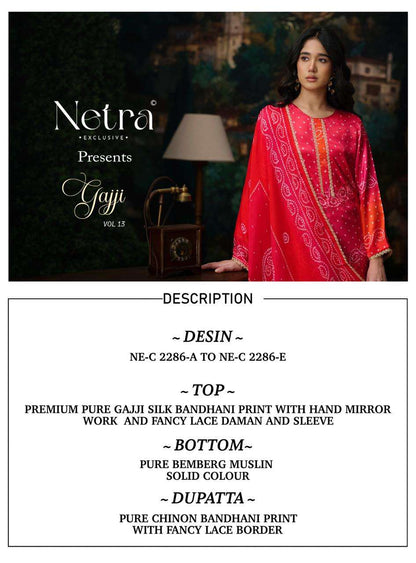 Gajji Vol 13 Netra Silk Pant Style Suits Wholesale Price