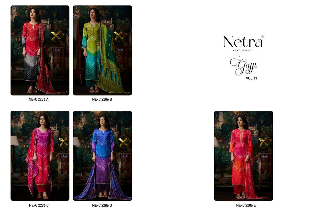Gajji Vol 13 Netra Silk Pant Style Suits Wholesale Price