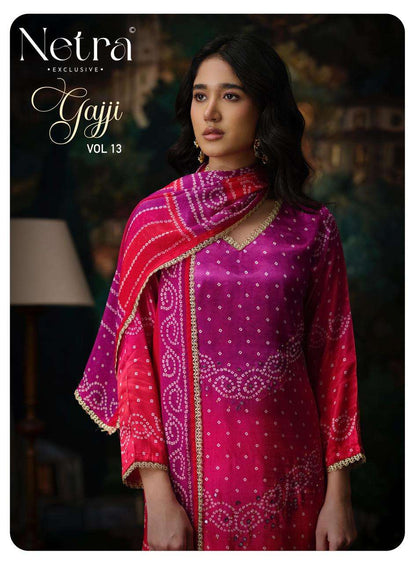 Gajji Vol 13 Netra Silk Pant Style Suits Wholesale Price
