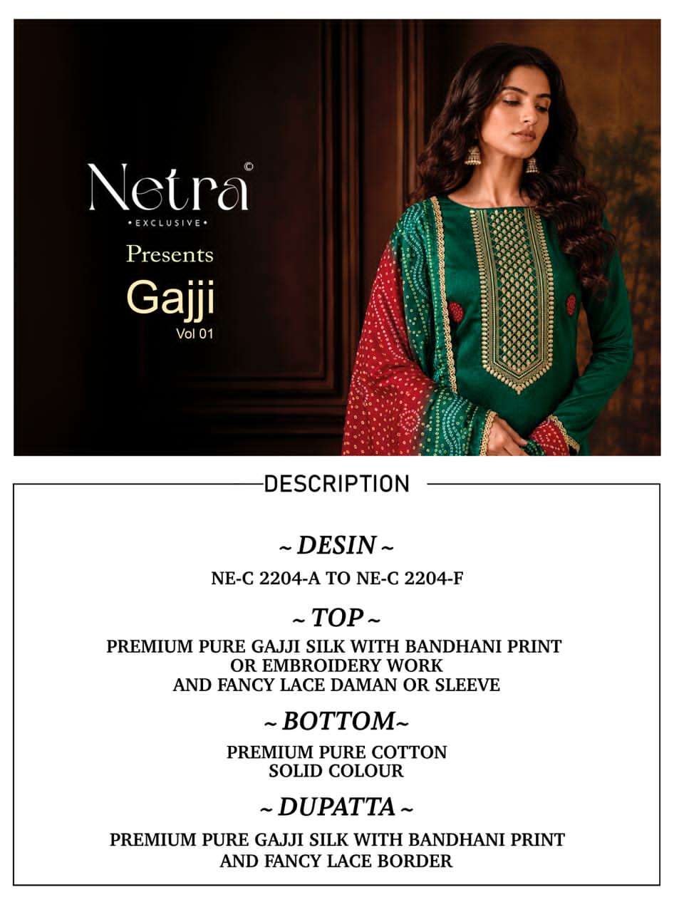 Gajji Vol 1 Netra Silk Pant Style Suits Manufacturer Ahmedabad