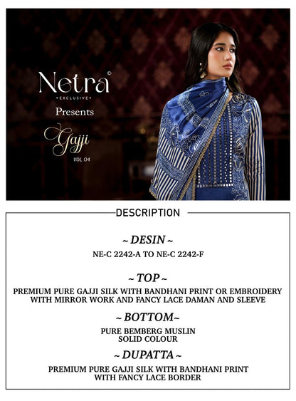 Gajji Vol 4 Netra Pant Style Suits Exporter India