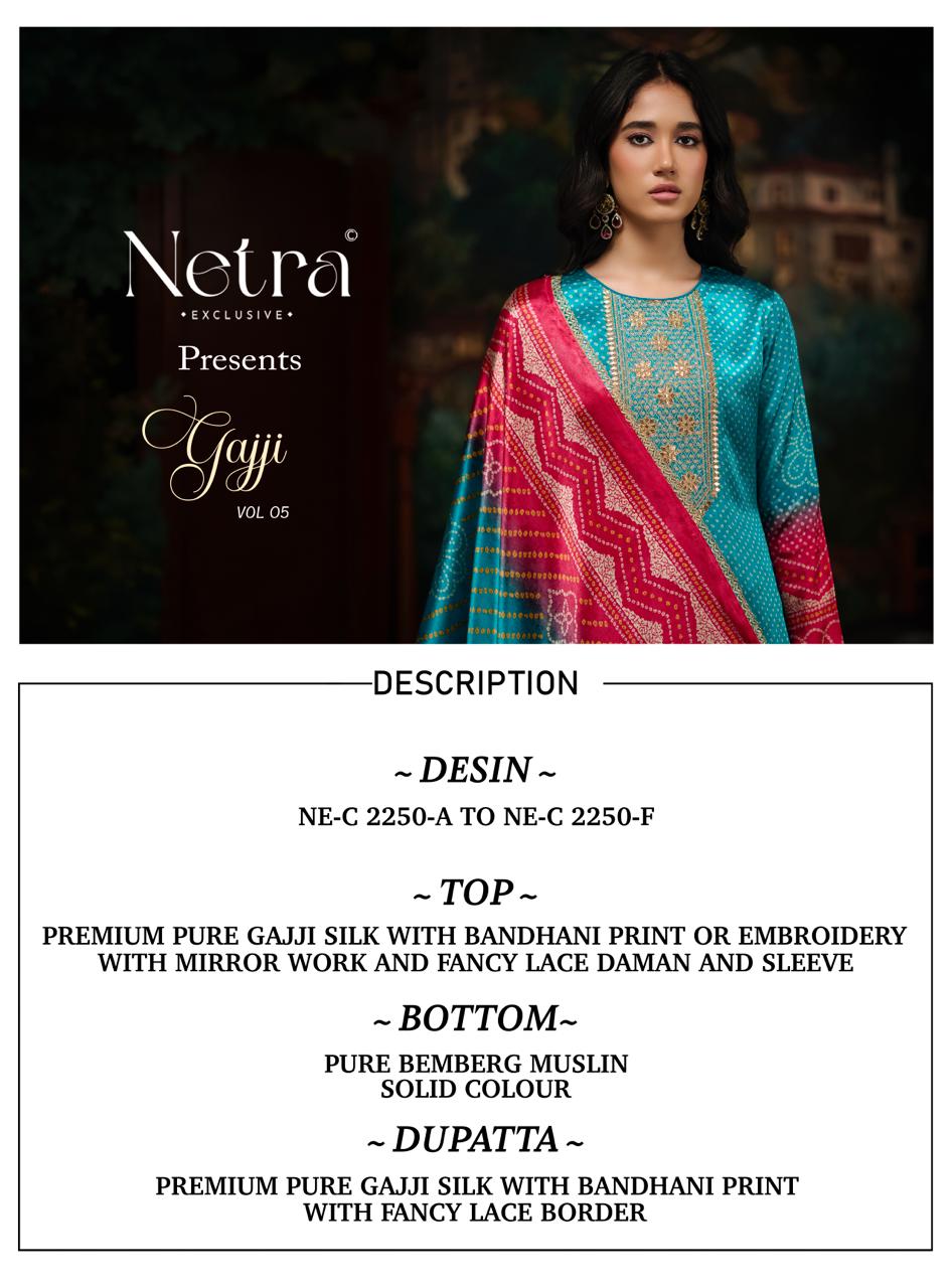 Gajji Vol 5 Netra Silk Pant Style Suits Wholesaler India
