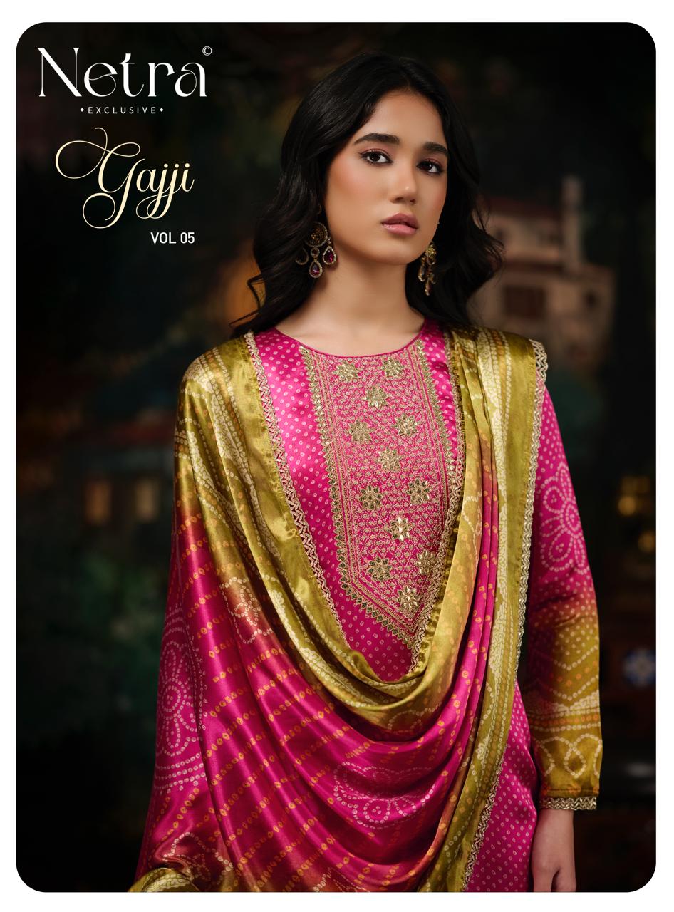 Gajji Vol 5 Netra Silk Pant Style Suits Wholesaler India