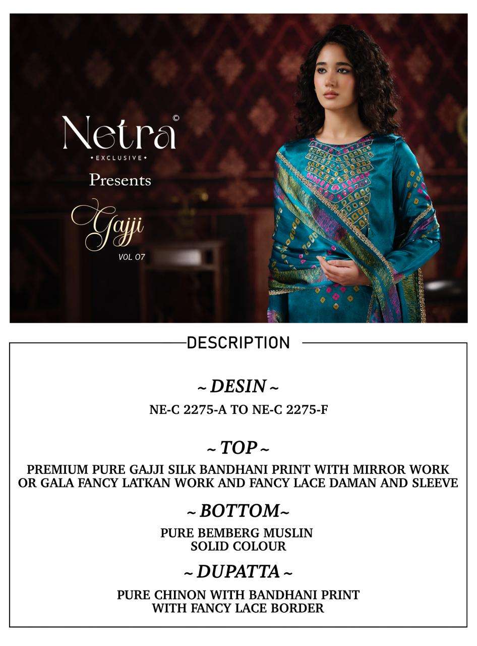 Gajji Vol 7 Netra Pant Style Suits Wholesaler India