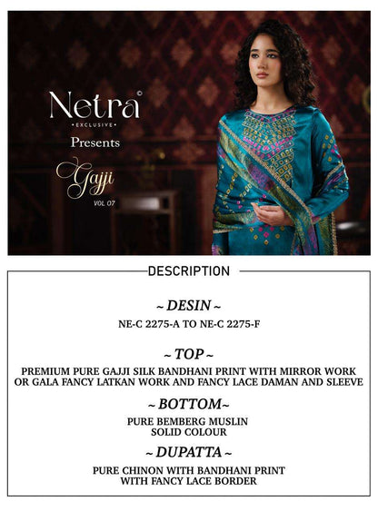 Gajji Vol 7 Netra Pant Style Suits Wholesaler India