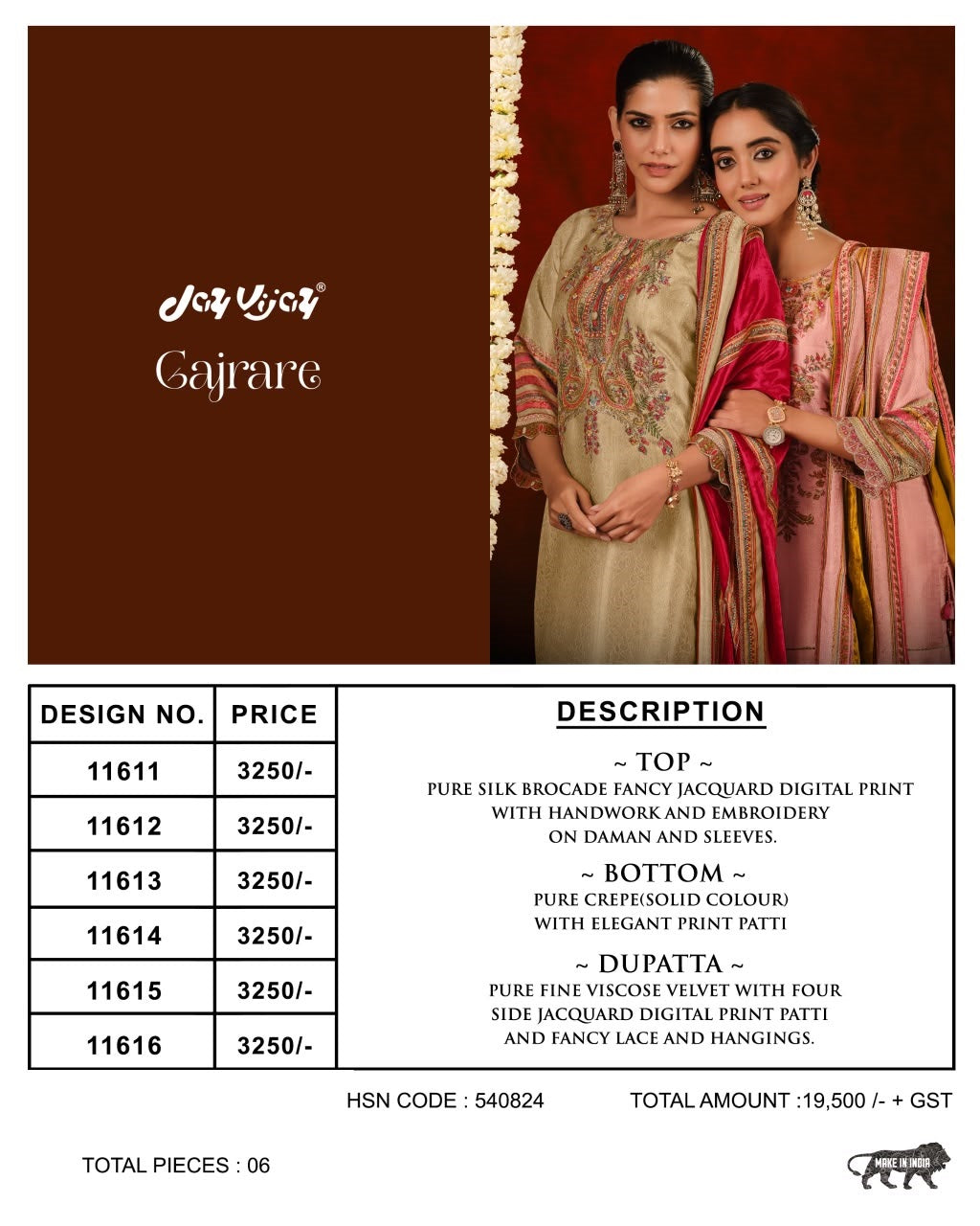 Gajrare Jay Vijay Silk Jacquard Plazzo Style Suits Manufacturer