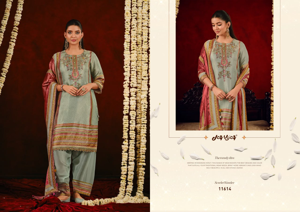 Gajrare Jay Vijay Silk Jacquard Plazzo Style Suits Manufacturer