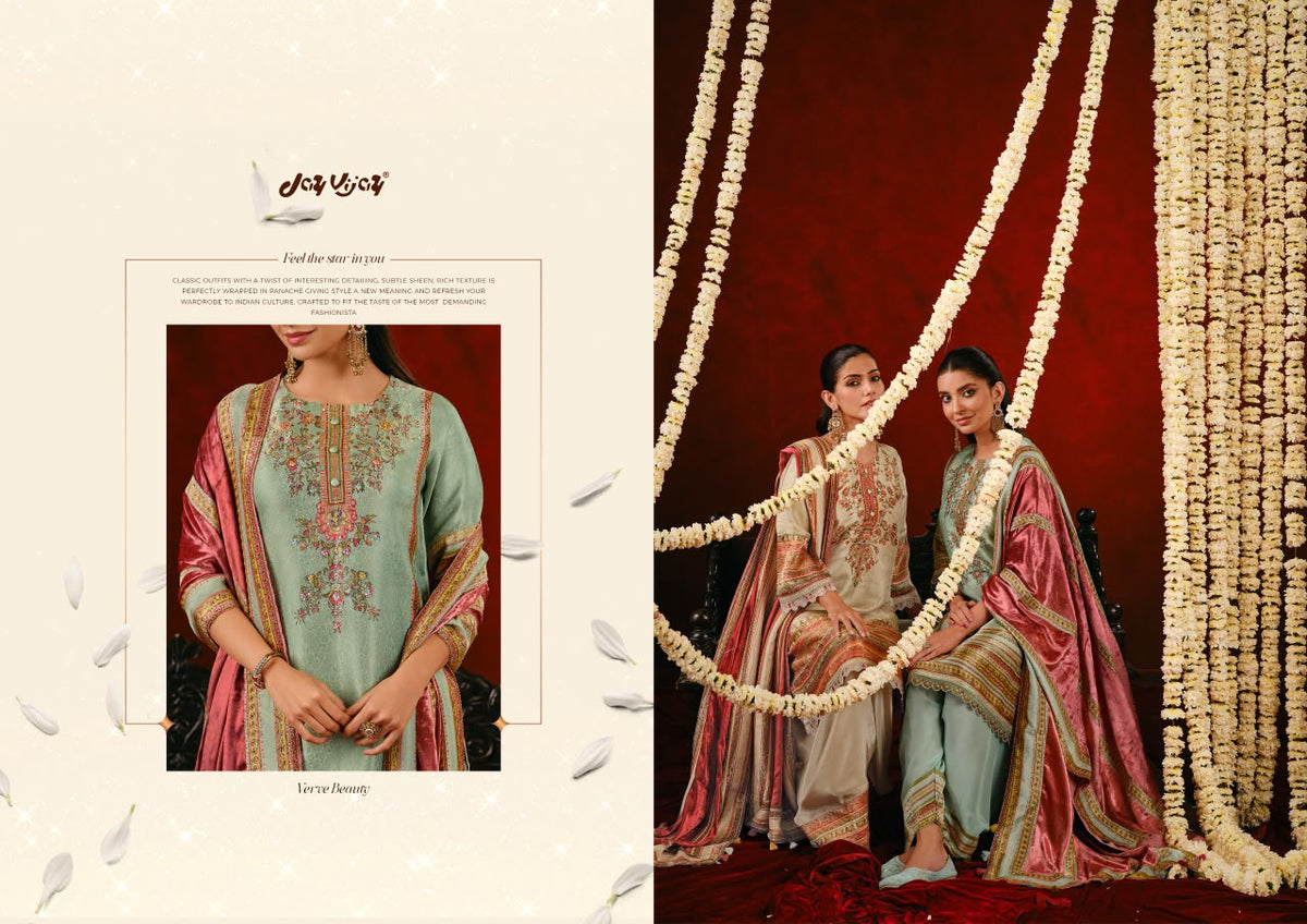 Gajrare Jay Vijay Silk Jacquard Plazzo Style Suits Manufacturer