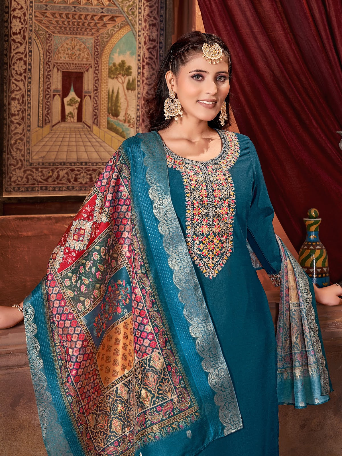 Galaxy Banwery Vichitra Silk Readymade Pant Style Suits Supplier Gujarat