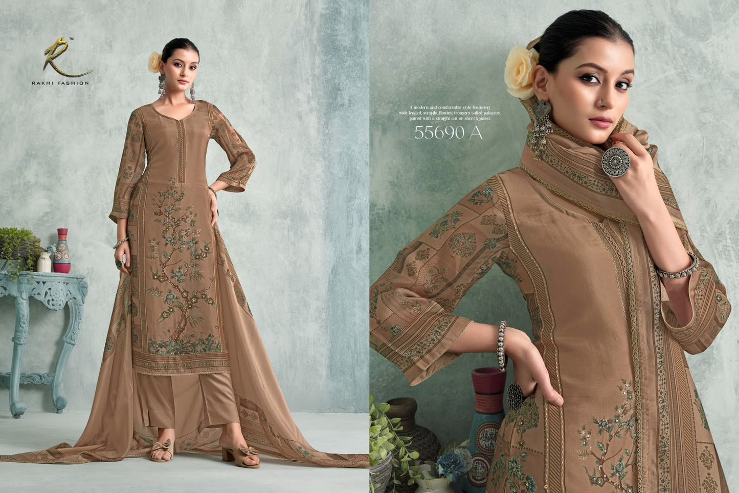 Gallan Dil Di Rakhi Fashion Bemberg Silk Pant Style Suits Supplier India