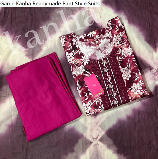 Game Kanha Rayon Foil Readymade Pant Style Suits Manufacturer