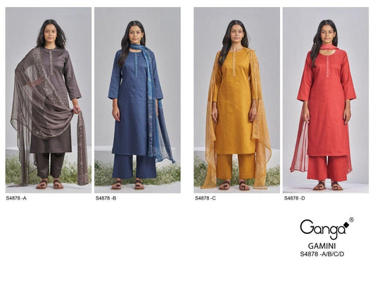 Gamini S4878 Ganga Cotton Satin Pant Style Suits Wholesaler