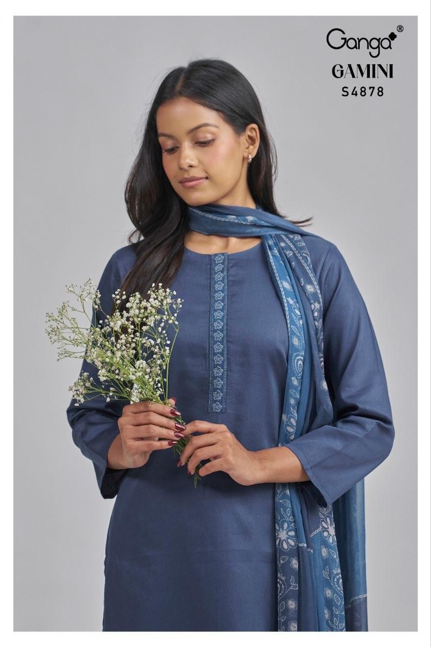 Gamini S4878 Ganga Cotton Satin Pant Style Suits Wholesaler