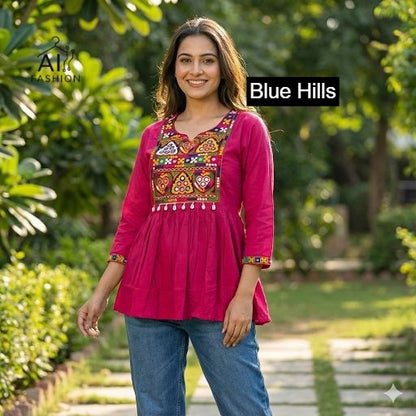 Gamthi Blue Hills Heavy Rayon Fancy Tops Wholesaler Ahmedabad