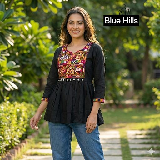 Gamthi Blue Hills Heavy Rayon Fancy Tops Wholesaler Ahmedabad