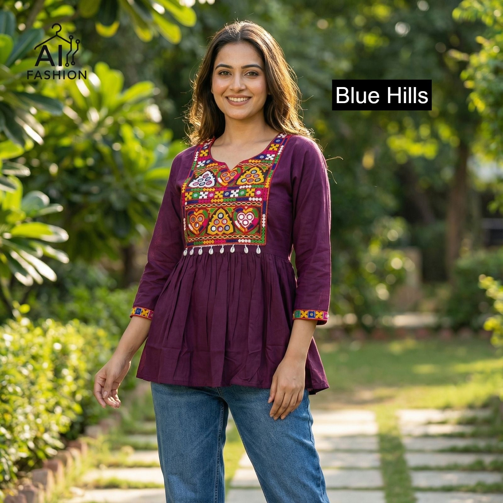 Gamthi Blue Hills Heavy Rayon Fancy Tops Wholesaler Ahmedabad