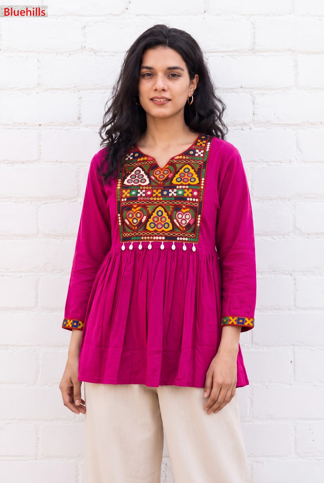 Gamthi Utsav Flair Bluehills Rayon Designer Long Top Exporter Ahmedabad