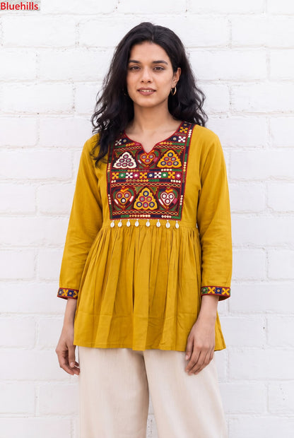 Gamthi Utsav Flair Bluehills Rayon Designer Long Top Exporter Ahmedabad