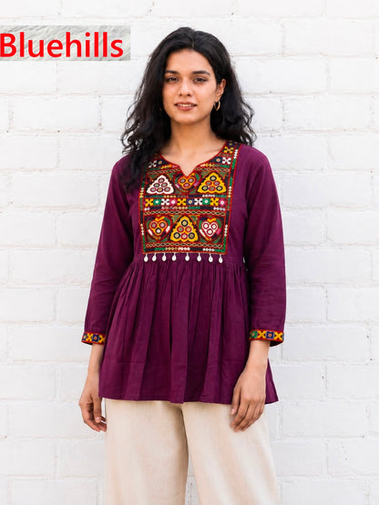 Gamthi Utsav Flair Bluehills Rayon Designer Long Top Exporter Ahmedabad