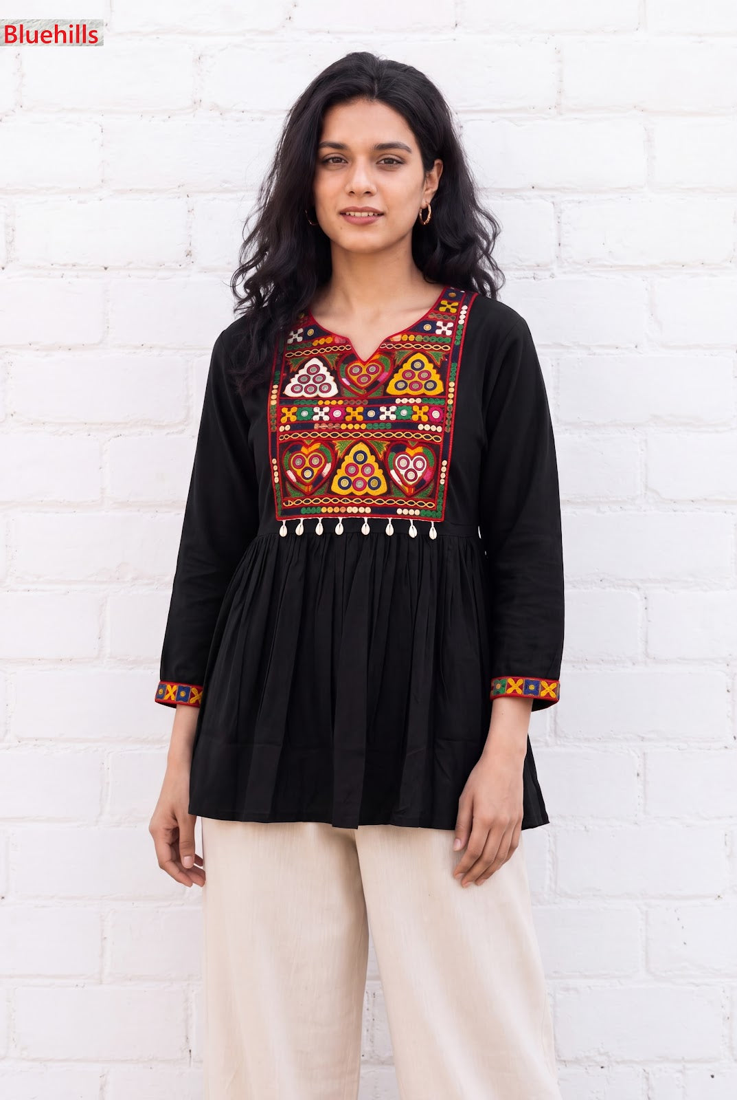 Gamthi Utsav Flair Bluehills Rayon Designer Long Top Exporter Ahmedabad