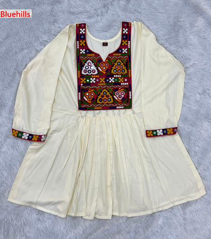 Gamthi Utsav Flair Bluehills Rayon Designer Long Top Exporter Ahmedabad