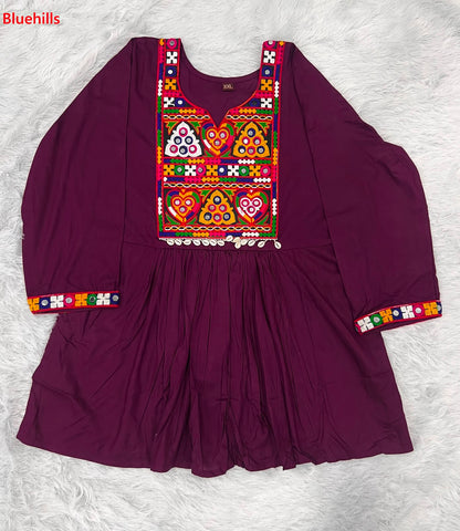Gamthi Utsav Flair Bluehills Rayon Designer Long Top Exporter Ahmedabad