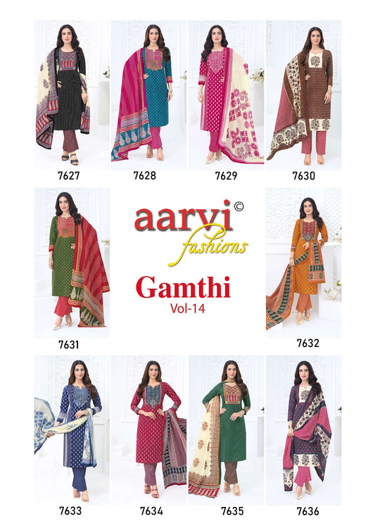 Gamthi Vol 14 Aarvi Fashions Readymade Cotton Pant Suits Wholesale Price