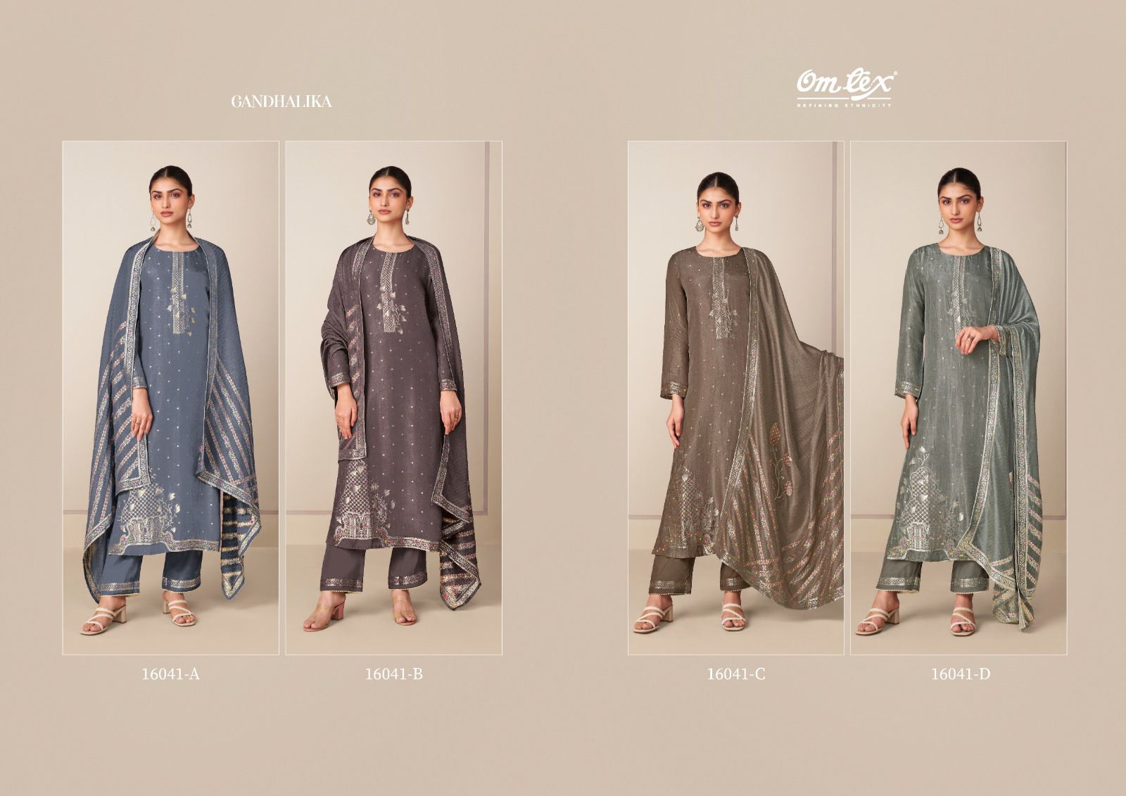 Gandhalika Omtex Silk Jacquard Pant Style Suits Exporter India