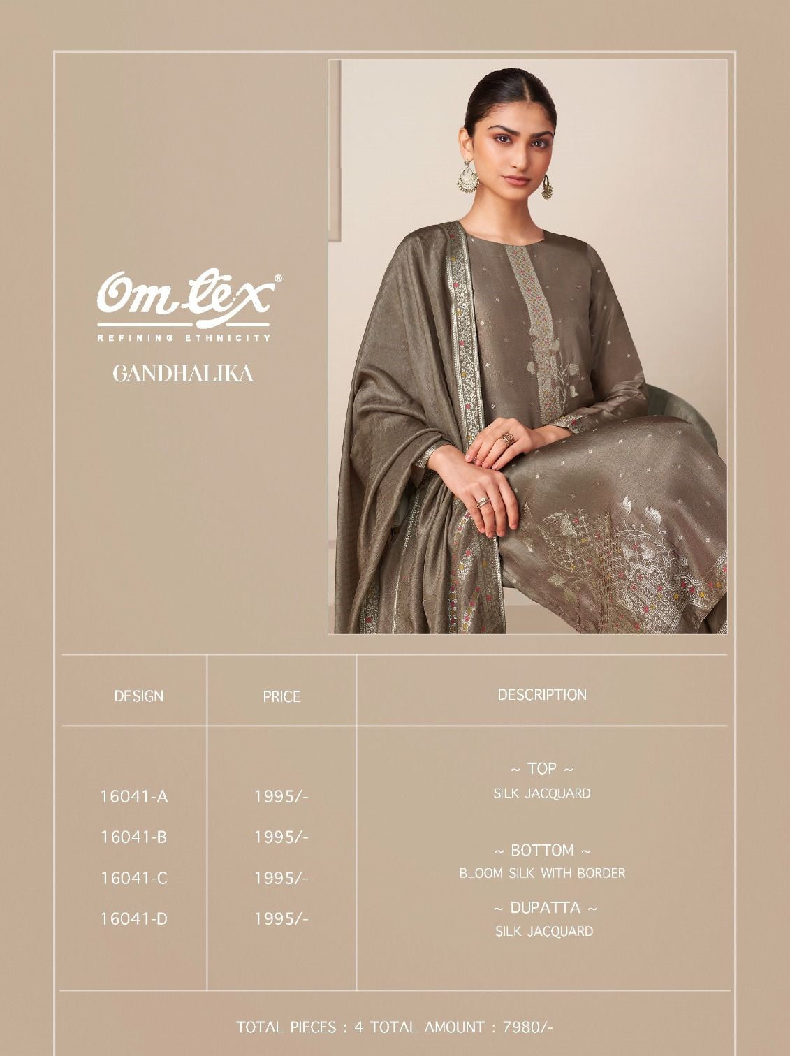 Gandhalika Omtex Silk Jacquard Pant Style Suits Exporter India