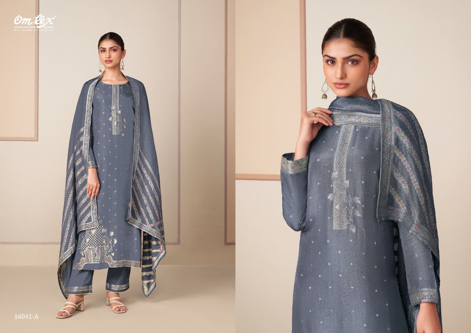 Gandhalika Omtex Silk Jacquard Pant Style Suits Exporter India