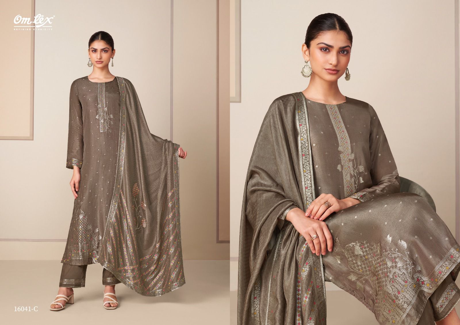 Gandhalika Omtex Silk Jacquard Pant Style Suits Exporter India