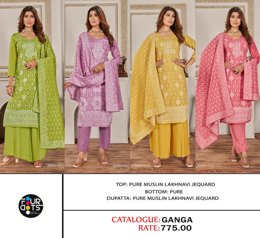 Ganga Four Dots Pure Muslin Pant Style Suits