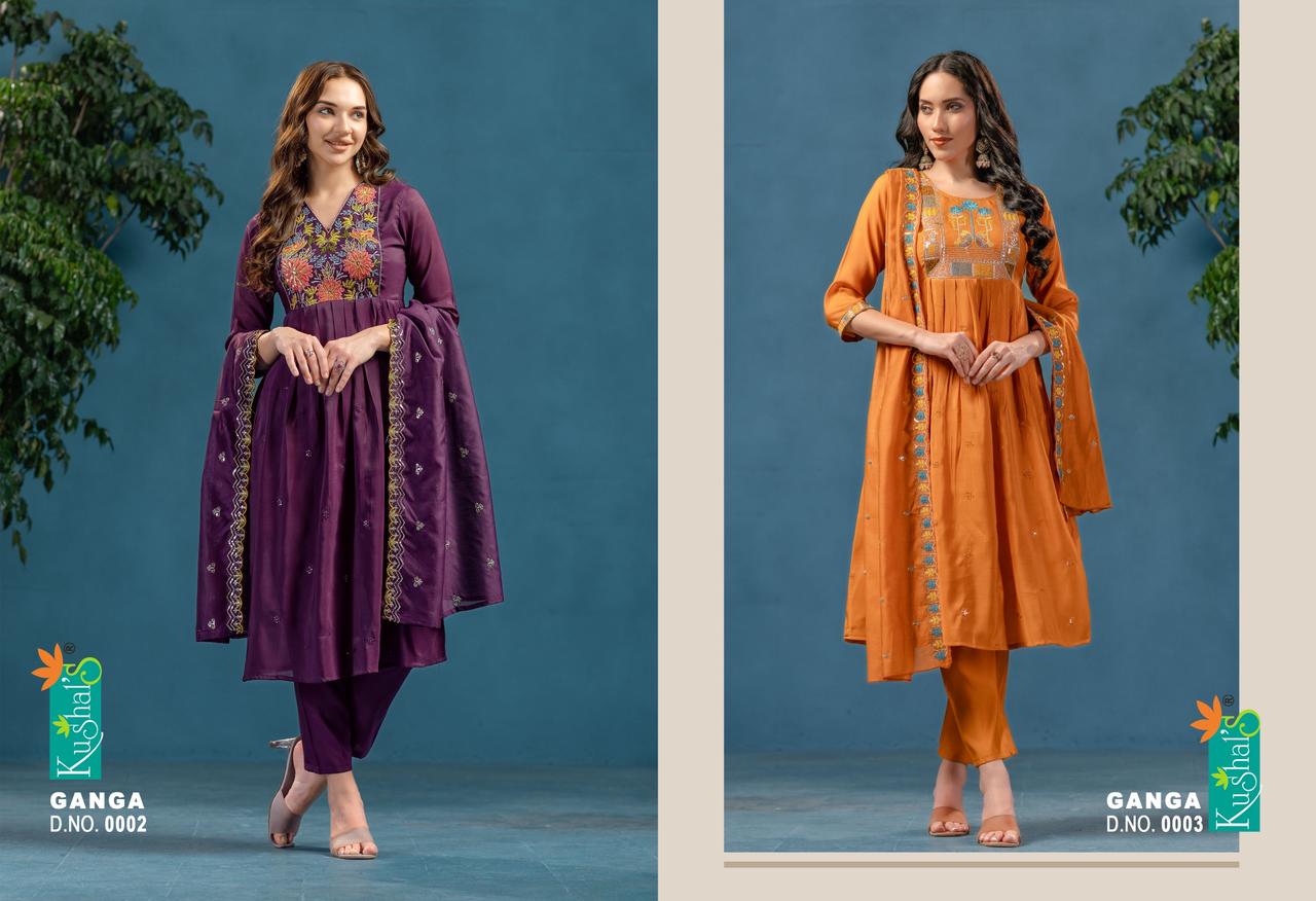 Ganga Kushal Chanderi Readymade Anarkali Suits Exporter Gujarat