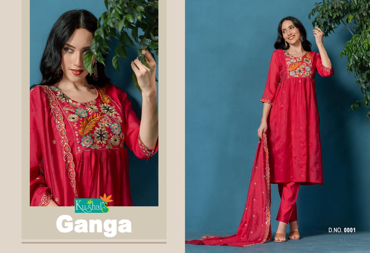 Ganga Kushal Chanderi Readymade Anarkali Suits Exporter Gujarat